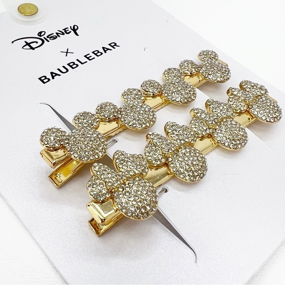 Disney X Baublebar Mickey Minnie Mouse Hair Clips Crystals Gold Barrette New NWT - Picture 6 of 6